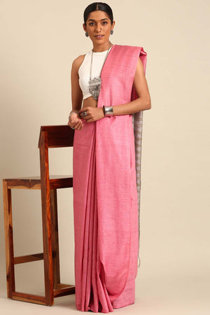 Pink Silk Blend Woven Saree