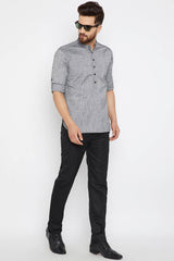 Men's Cotton Solid Short Kurta Top In Grey