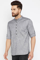 Men's Cotton Solid Short Kurta Top In Grey