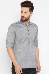 Men's Cotton Solid Short Kurta Top In Grey