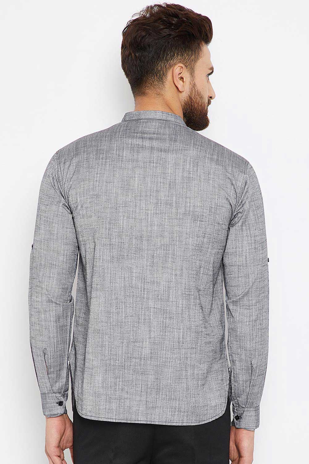 Men's Cotton Solid Short Kurta Top In Grey