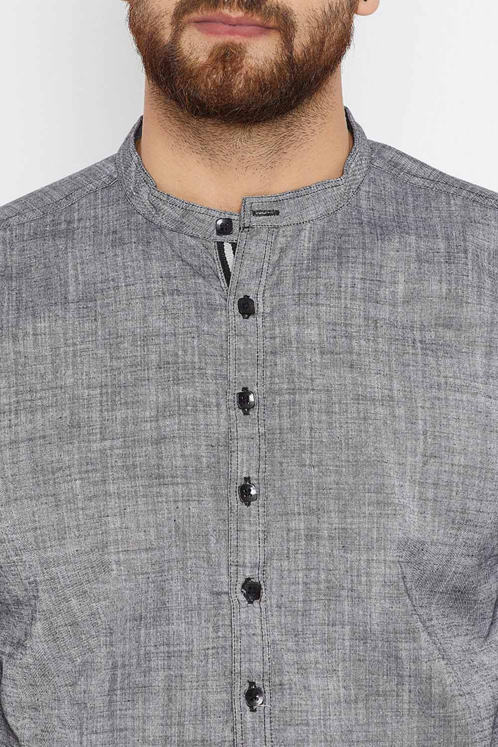 Men's Cotton Solid Short Kurta Top In Grey