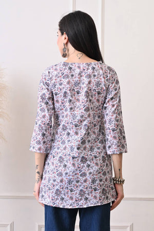 Multi Color Floral Printed Rayon Short Kurti