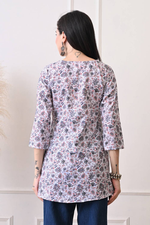 Multi Color Floral Printed Rayon Short Kurti