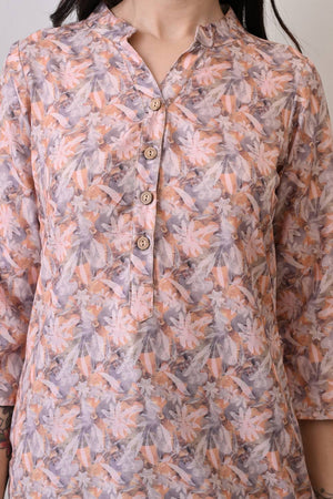 Orange Floral Printed Rayon Short Kurti