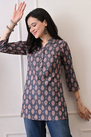 Green Printed Rayon Short Kurti