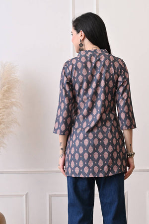 Green Printed Rayon Short Kurti