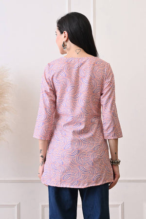 Peach Printed Rayon Short Kurti