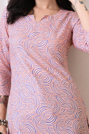 Peach Printed Rayon Short Kurti