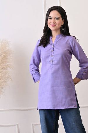 Lavender Solid Cotton Blend Short Kurti