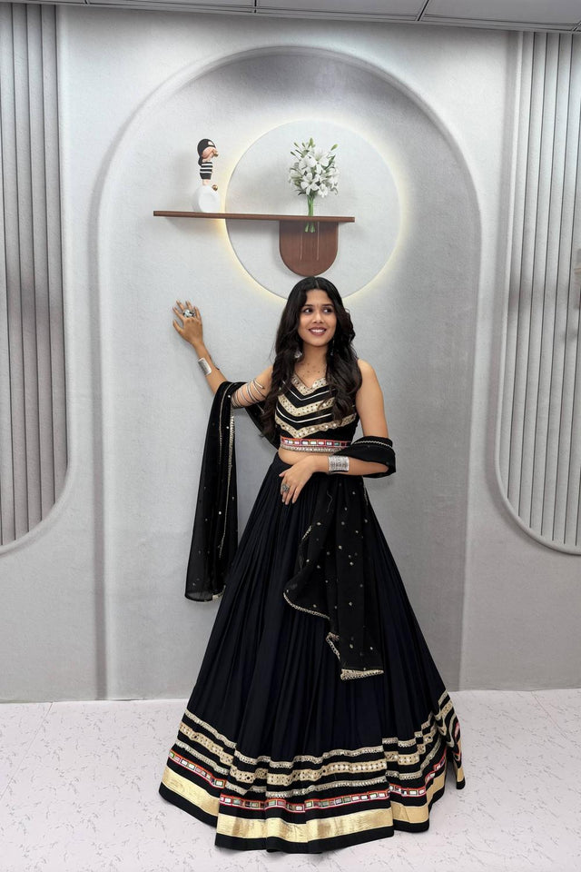 Black Sequin with Embroidered Cotton Lehenga (TP-185)