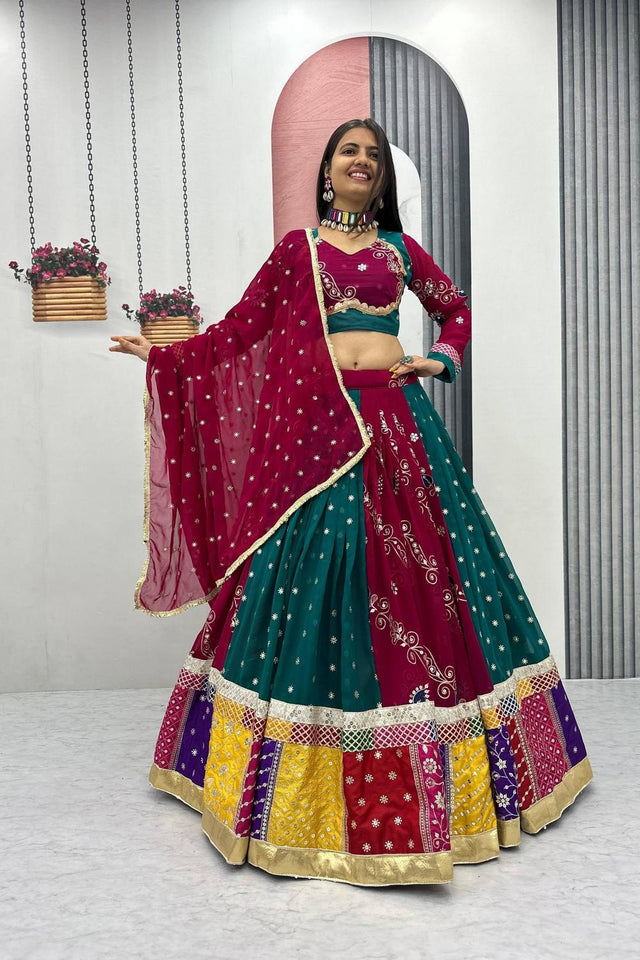 Multi Color Embroidered Georgette Lehenga (TP-279)