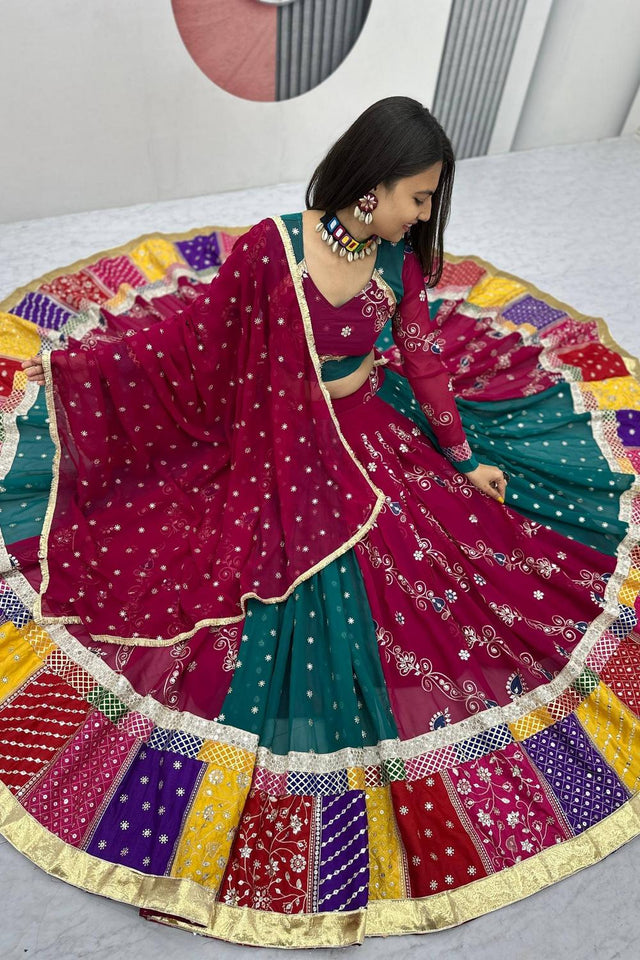 Multi Color Embroidered Georgette Lehenga (TP-279)