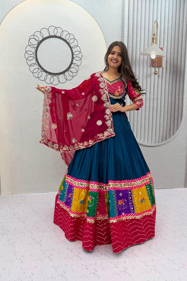 Navy Blue Sequin with Embroidered Cotton Lehenga (TP-328-Navy)