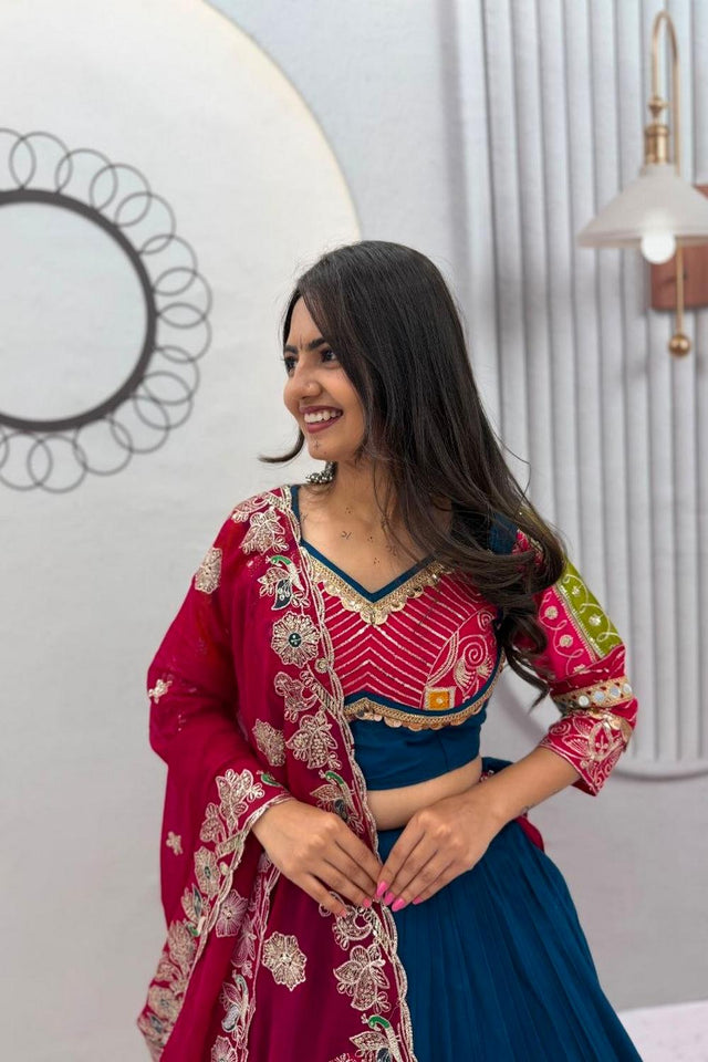 Navy Blue Sequin with Embroidered Cotton Lehenga (TP-328-Navy)