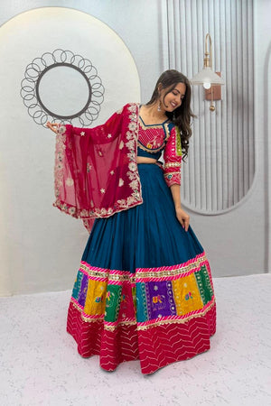 Navy Blue Sequin with Embroidered Cotton Lehenga (TP-328-Navy)