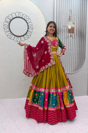 Olive Green Sequin with Embroidered Cotton Lehenga (TP-328_Olive)