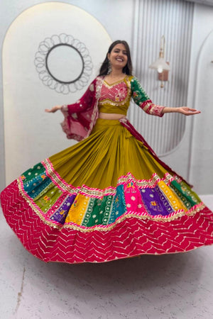 Olive Green Sequin with Embroidered Cotton Lehenga (TP-328_Olive)