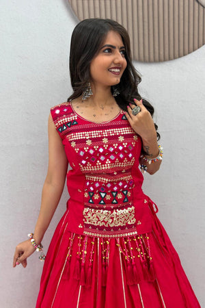 Red Sequin with Embroidered Cotton Lehenga (TP-329-Red)