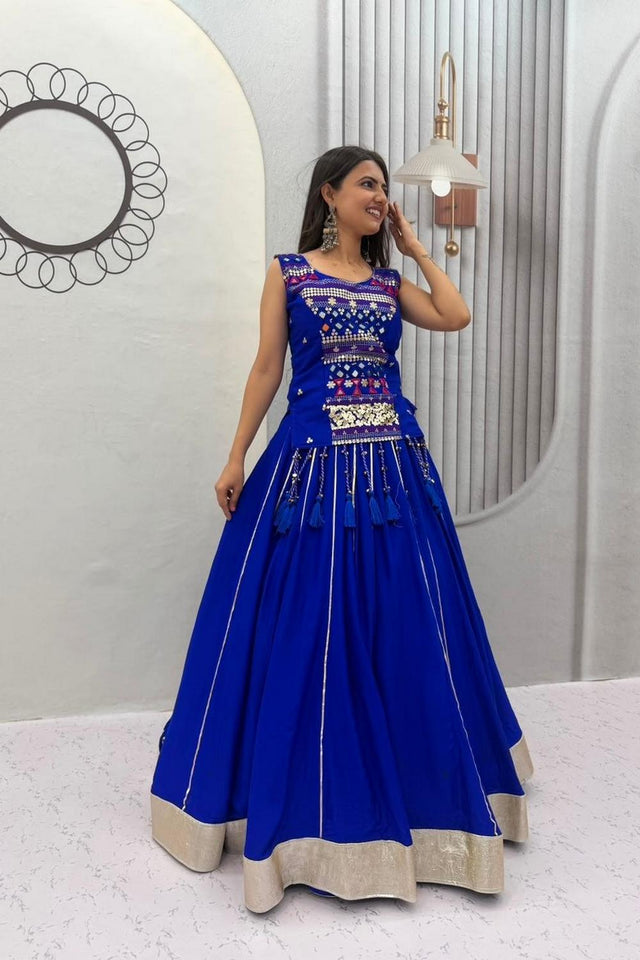 Blue Sequin with Embroidered Cotton Lehenga (TP-329-blue)