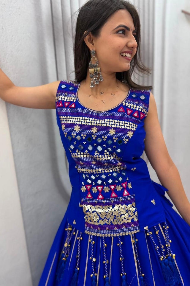 Blue Sequin with Embroidered Cotton Lehenga (TP-329-blue)