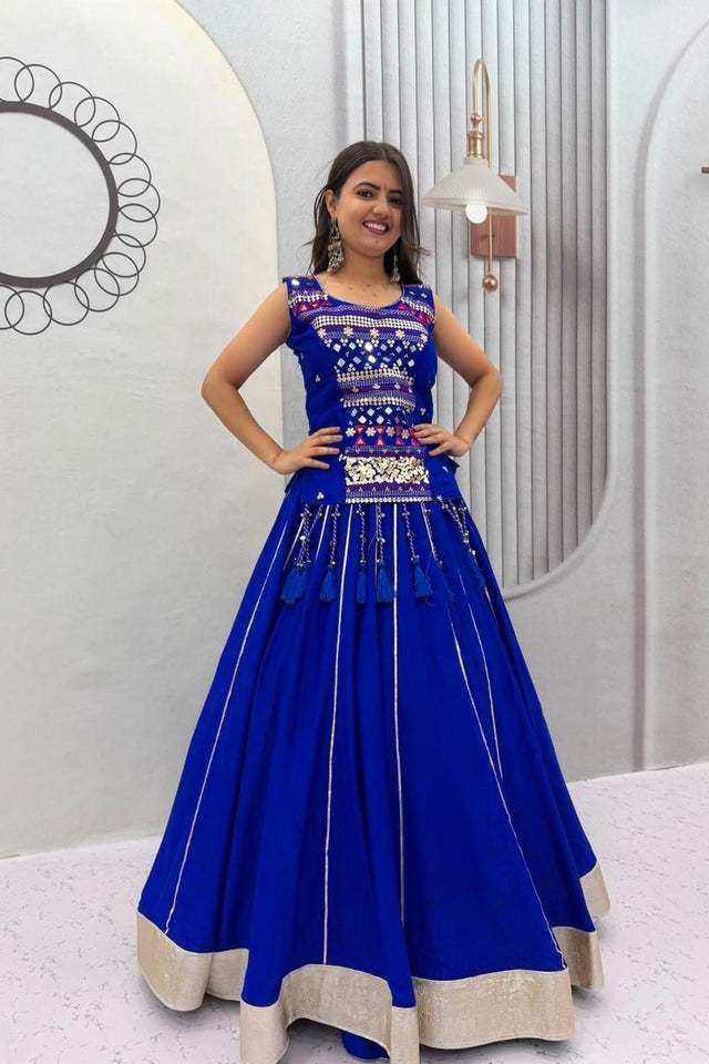 Blue Sequin with Embroidered Cotton Lehenga (TP-329-blue)