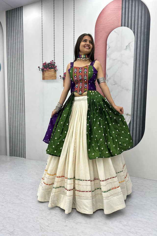 Green Embroidered Cotton Lehenga (TP-56 - Green)