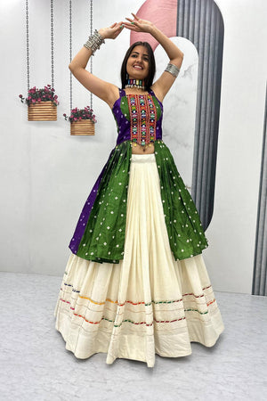 Green Embroidered Cotton Lehenga (TP-56 - Green)