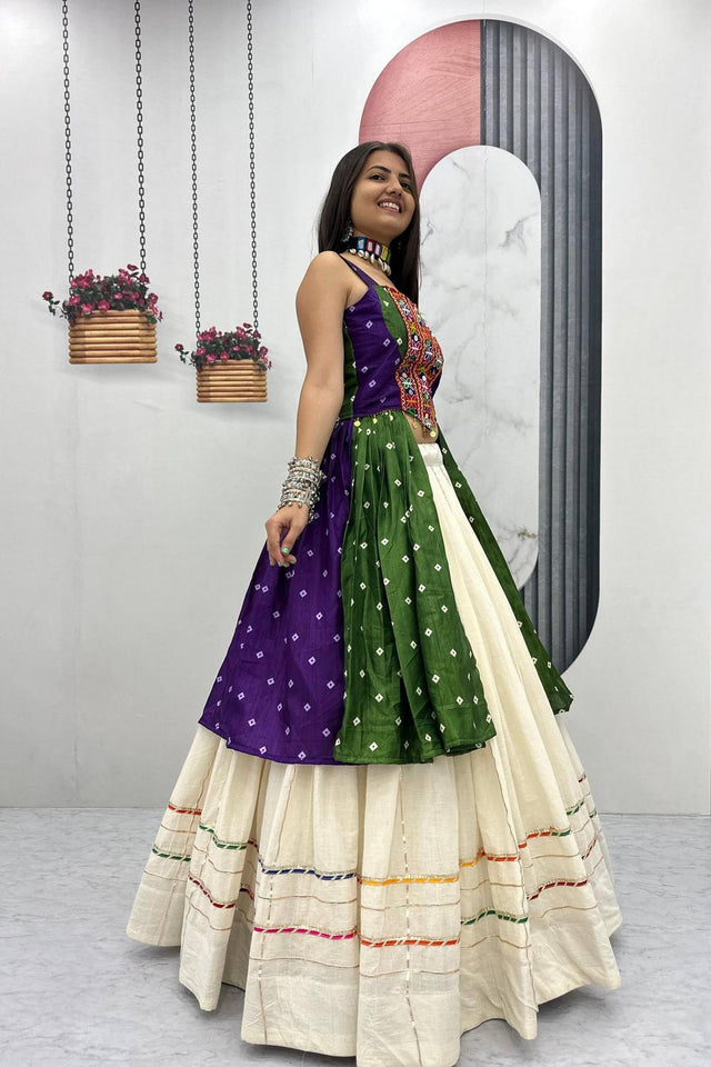 Green Embroidered Cotton Lehenga (TP-56 - Green)