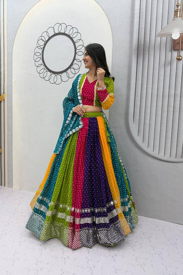Multi Color Sequin with Bandhani Printed Georgette Lehenga (TP-588)