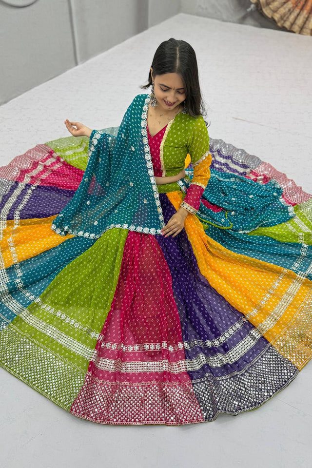 Multi Color Sequin with Bandhani Printed Georgette Lehenga (TP-588)