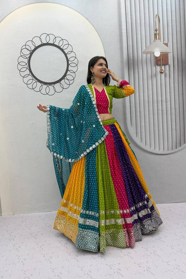 Multi Color Sequin with Bandhani Printed Georgette Lehenga (TP-588)
