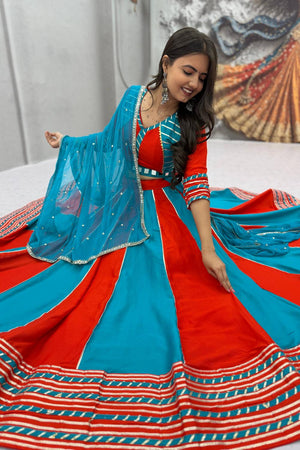 Sea Blue Lace Work Cotton Lehenga (TP-589-Aqua)