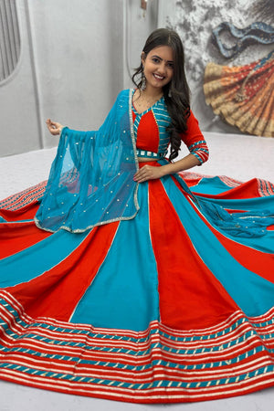 Sea Blue Lace Work Cotton Lehenga (TP-589-Aqua)