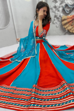 Sea Blue Lace Work Cotton Lehenga (TP-589-Aqua)