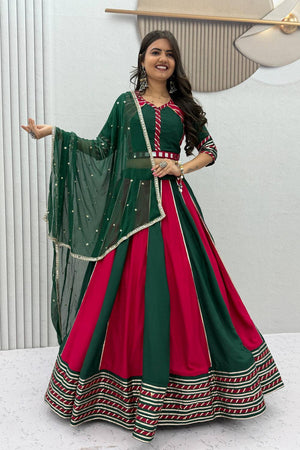 Green Lace Work Cotton Lehenga (TP-589-Green)