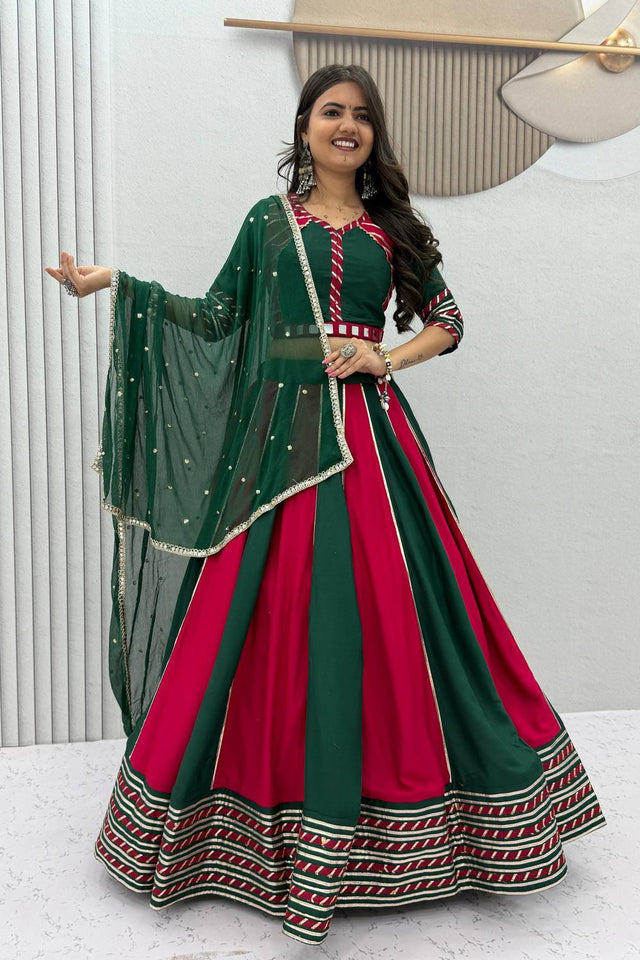 Green Lace Work Cotton Lehenga (TP-589-Green)
