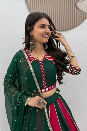 Green Lace Work Cotton Lehenga (TP-589-Green)