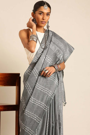 Grey Silk Blend Woven Saree (TRMEEF4E2073)