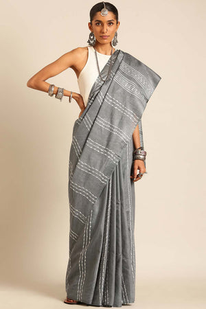 Grey Silk Blend Woven Saree (TRMEEF4E2073)