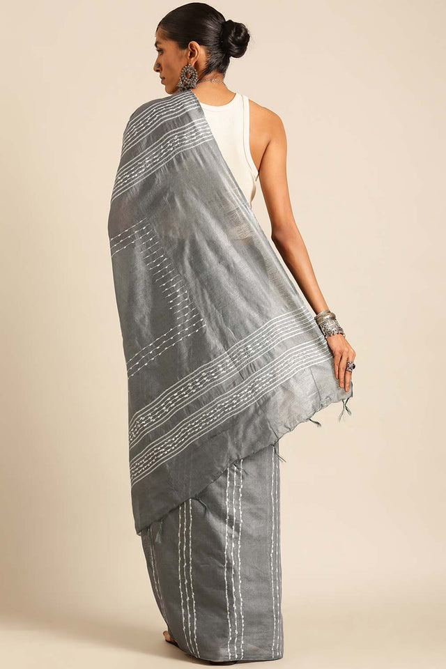 Grey Silk Blend Woven Saree (TRMEEF4E2073)