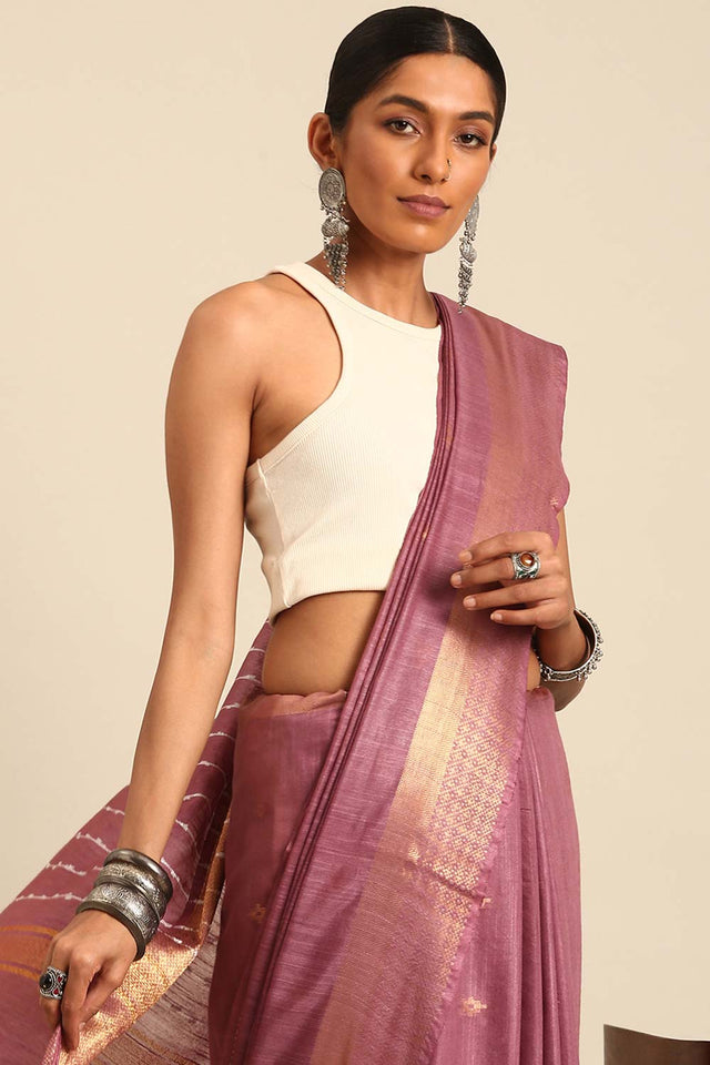 Purple Silk Blend Woven Saree (TRMQQF4H2118)