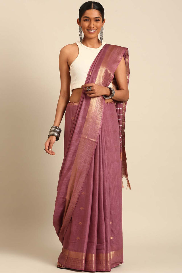Purple Silk Blend Woven Saree (TRMQQF4H2118)