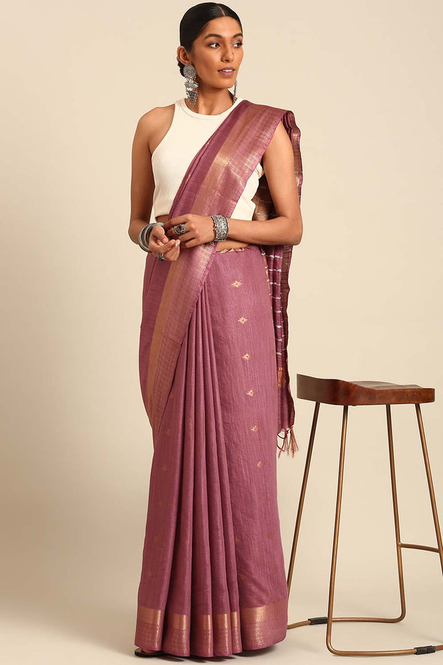 Purple Silk Blend Woven Saree (TRMQQF4H2118)