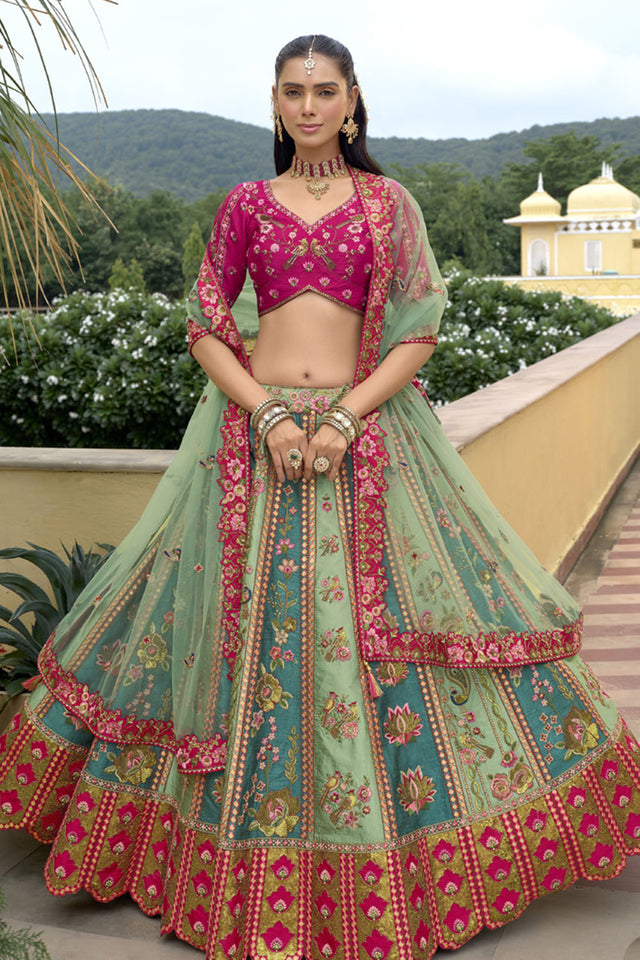 Blue Floral Embroidered Silk Lehenga