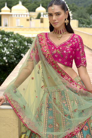 Blue Floral Embroidered Silk Lehenga