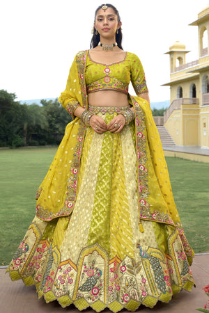 Green Floral Embroidered Silk Lehenga