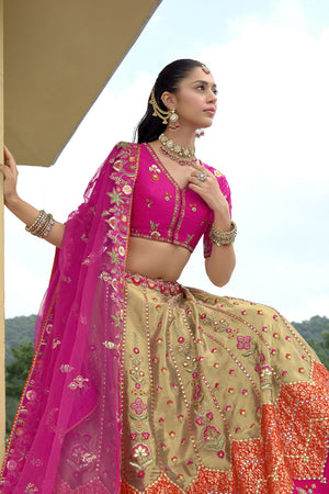 Golden Floral Embroidered Silk Lehenga