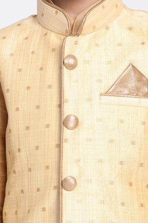 Boy's Cotton Art Silk Nehru Jacket in Gold - 6-7 Years