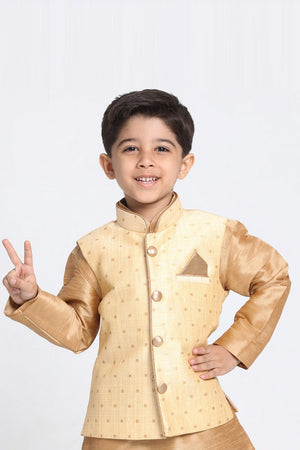Boy's Cotton Art Silk Nehru Jacket in Gold - 6-7 Years